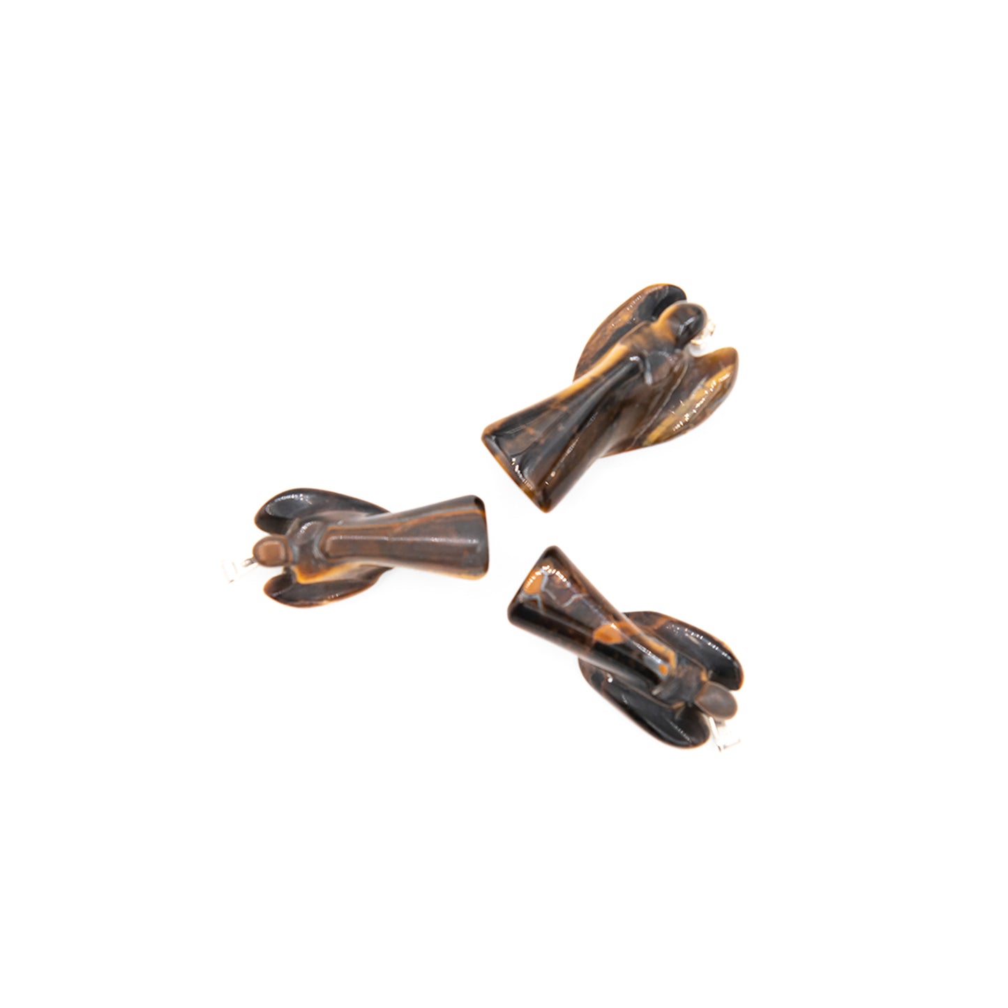 Tiger's Eye Angel Pendant. At a little over one inch these cute Angel pendants are carved from top quality Tiger's Eye. Tiger's Eye is said to increase motivation.