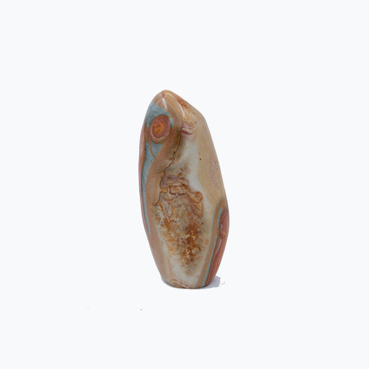 Madagascar Polychrome Jasper.   Vividly colored and wildly patterned.  Size: 8 inches tall by 3 inches wide.  Metaphysical lore says Polychrome Jasper is a stone of grounding, strength and enhancing your ability to access your inner knowledge