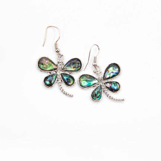 About 1 inch size glowing Paua Abalone shell dragonfly earring set.