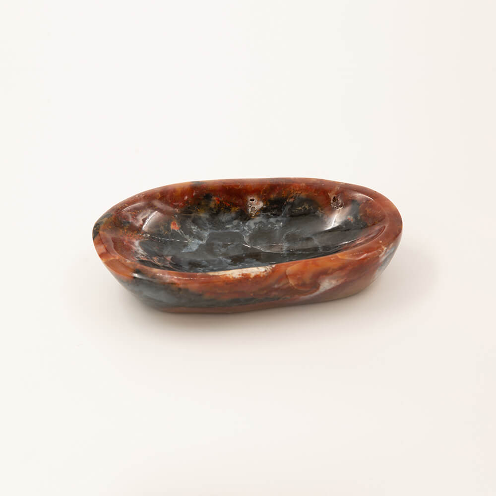 Really nice Carnelian Agate and Jasper bowl. Richly textured patterns. 7x4x1.5 inches. Sourced in Madagascar.
