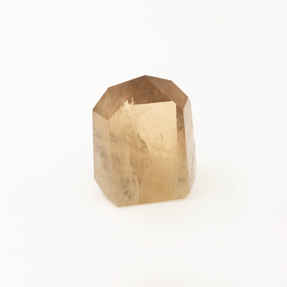Rare and beautiful crystal point of natural Citrine with Tourmaline inclusions. Impeccable polish and color hue. Size: approximately 4x3x2 inches.