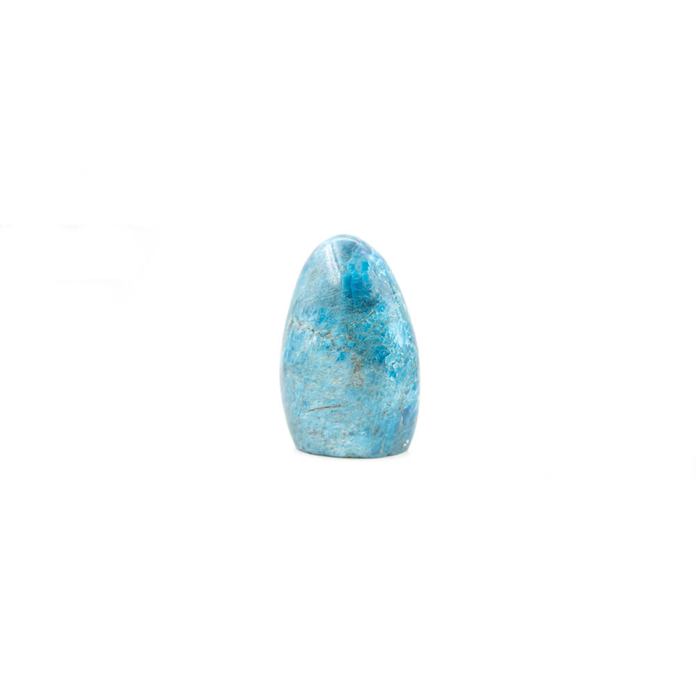 Blue Apatite standup with deep dark blues all the way to pale sky blue. Approximately 4x3x2 inches. Apatite is said to bring clarity and stimulate one's intellect.