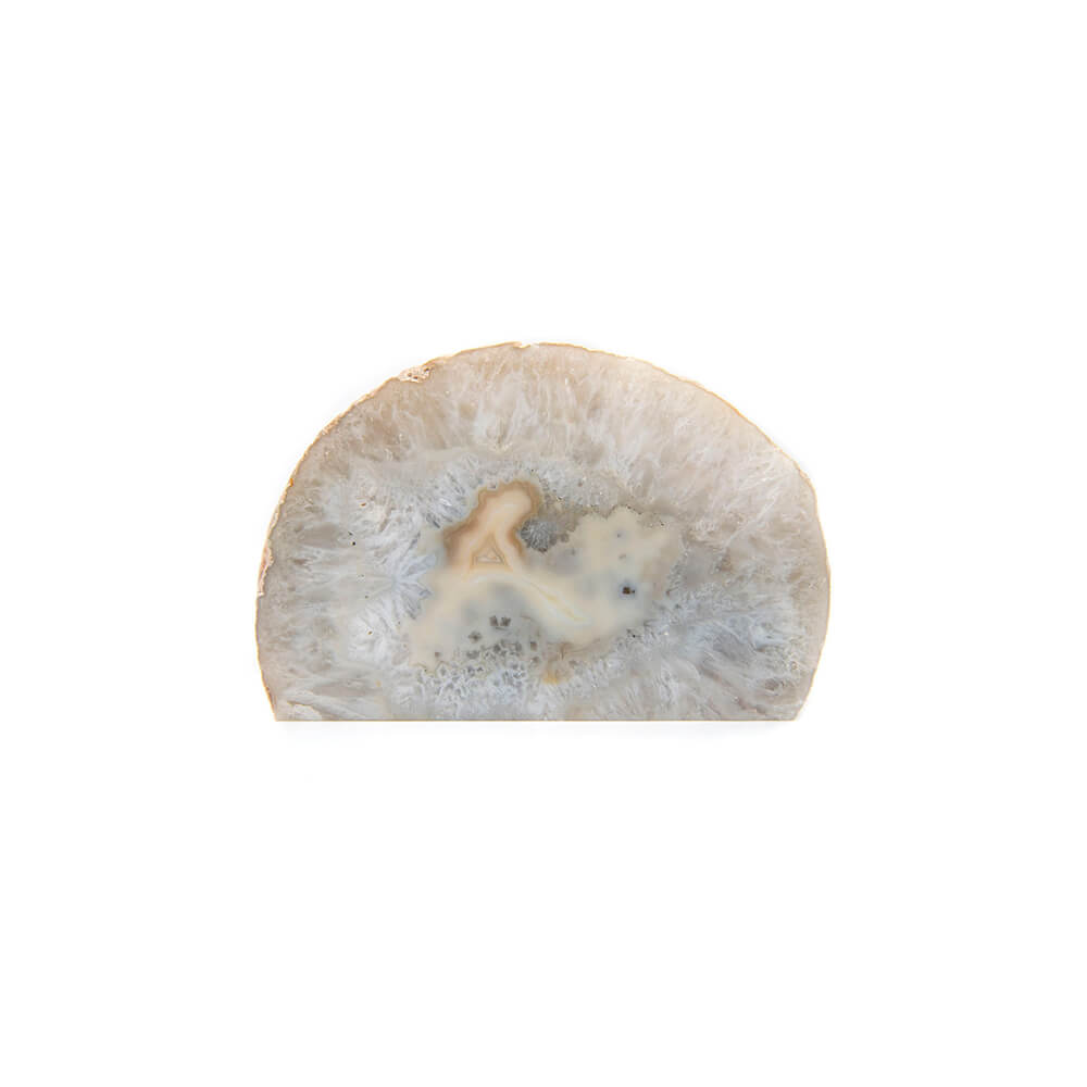 Very rare crystal sprays surrounding this natural Agate. 6 inches wide and over 4 inches tall. Simply Gorgeous! This is the exact piece that will ship to you. Brazilian Agate is said to assist in grounding, protection and stability, while the Quartz surrounding is said to amplify the power of the Agate.