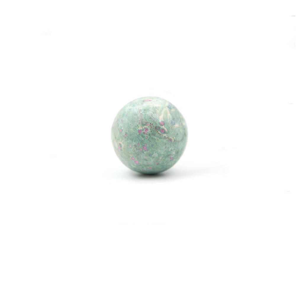 Nice big and heavy orb. Full of rubies, with a great play of colors and smooth shiny polish.  Size: 3 inches in diameter.