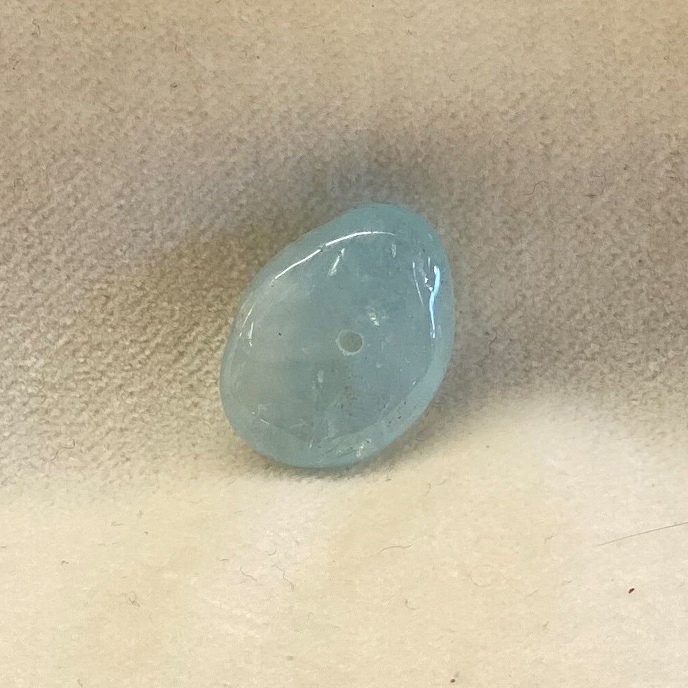 Aquamarine Beads. Stone with hole for stringing.  Hand cut and tumbled smooth.