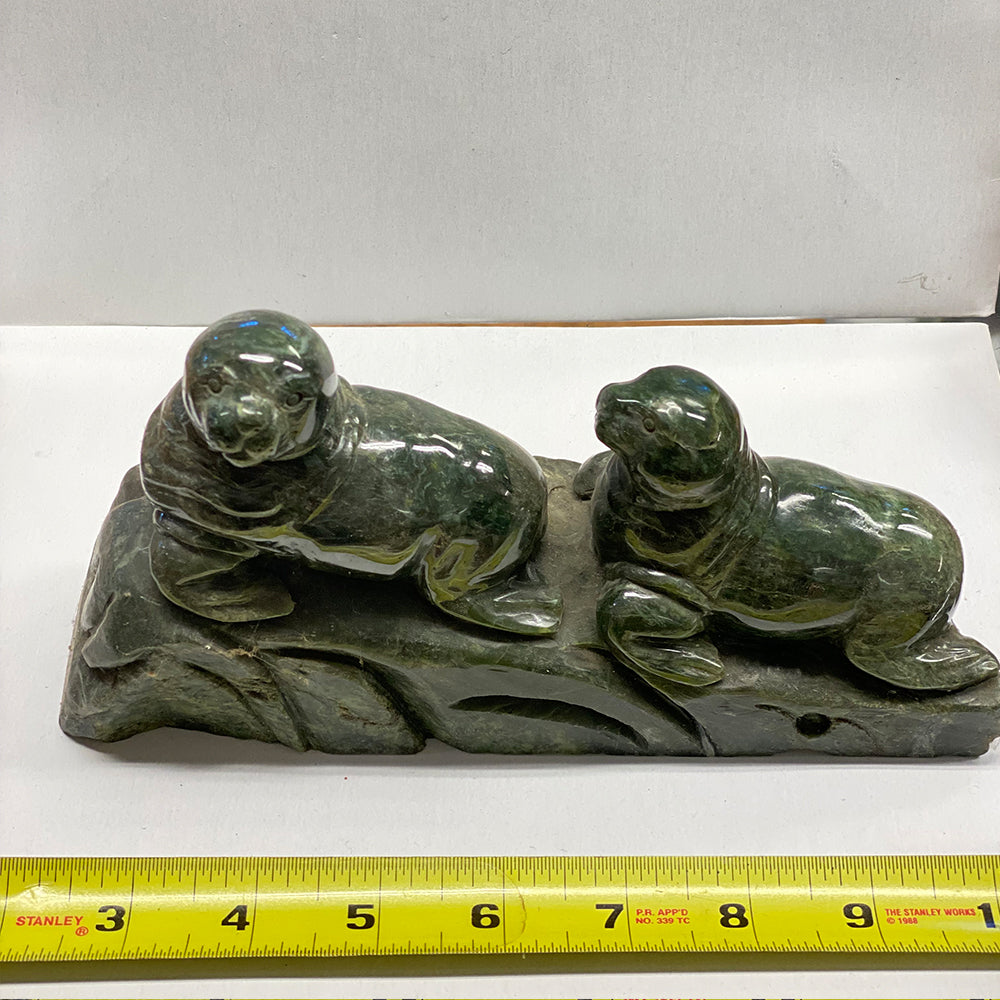 California Jade Dual Seal carving. Hand carved. One of a kind piece. Size: 8x4.5 inches.