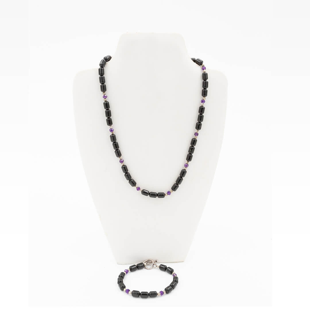 California Black Jade Necklace and Bracelet Set