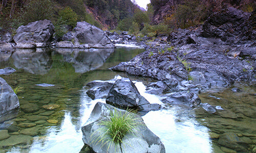 Trinity Mountains Wilderness California river canyon clear water light reflections
