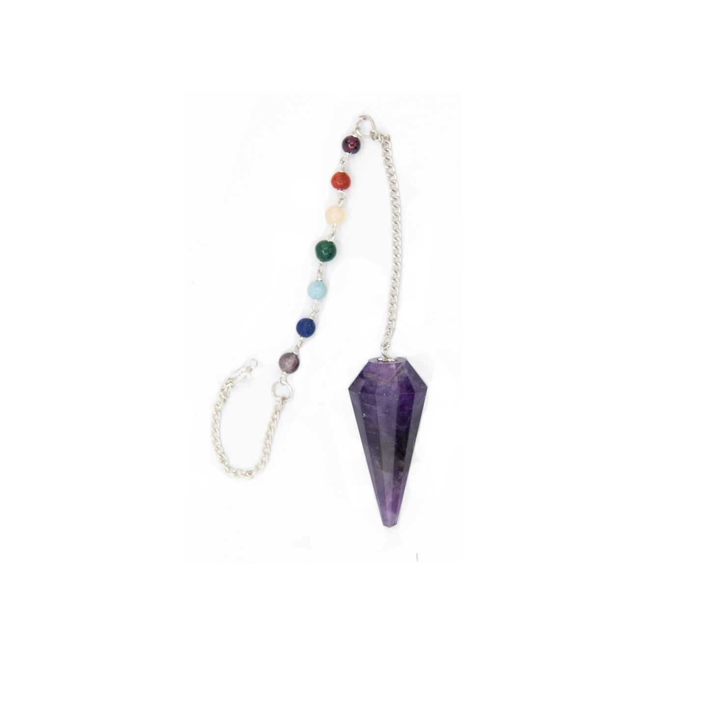 Solve your indecision with this purple Amethyst pendulum. It also contains all of the chakra stones. A very powerful decision maker.