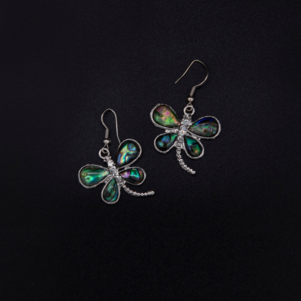 About 1 inch size glowing Paua Abalone shell dragonfly earring set.