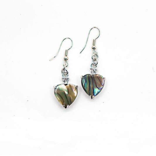 Beautiful Abalone earrings are sized 1/2 inch in the shape of a heart with surgical stainless ear wires.