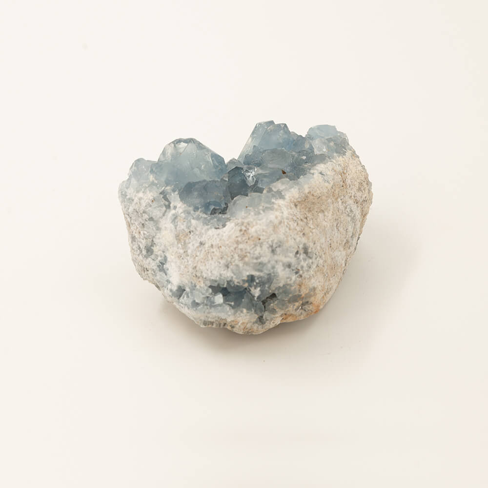 A splendid Celestite cluster.  Subtle blue crystals.  Celestite is said to be useful for focusing on spiritual strength.  Size: 4x3x2.5 inches.