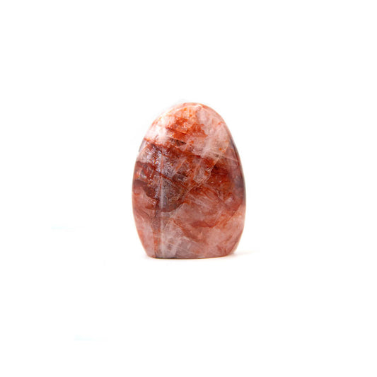 Carnelian stand up stone.  Nice polish with interesting inclusions of cream color accenting the red and orange. Size approximately 3x2.5x1 inches. Carnelian is said to enhance creativity of ideas and plans. It is supposed to bring new energy into one's mind and expel old ideas and habits that are no longer useful.
