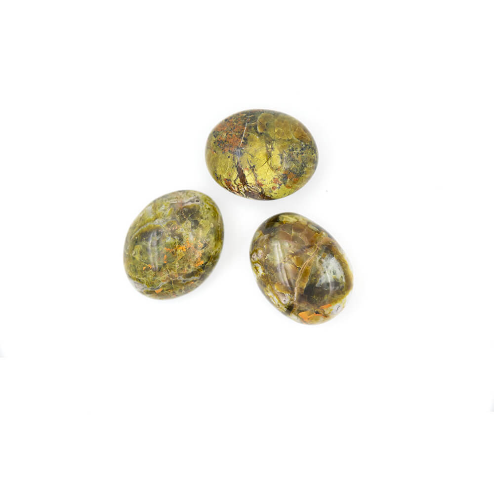These Green Opal cobbles are polished smooth and feel good to the touch. Each is over 2 inches in size. This is common opal and not fire opal. You will receive a piece similar to the ones pictured. Said to be a stone of the heart to help with all heart trauma be it physical or emotional. (Disclaimer) Not a substitute for medical help...