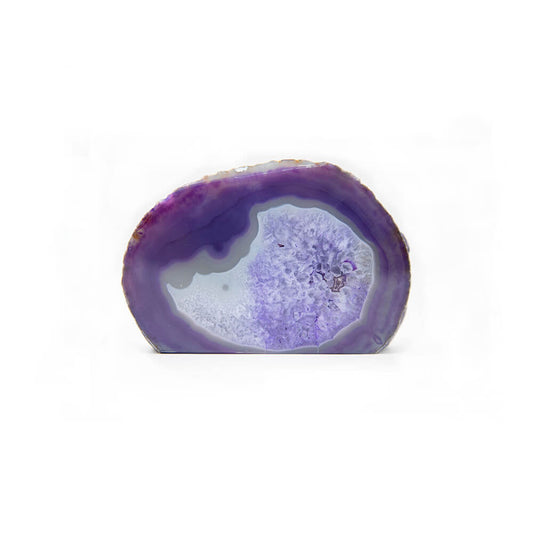 Sweet purple Brazilian Agate with nicely figured patterns. Over 5 inches wide x 4 inches tall. Displays well. Brazilian Agate is said to assist in grounding, protection and stability
