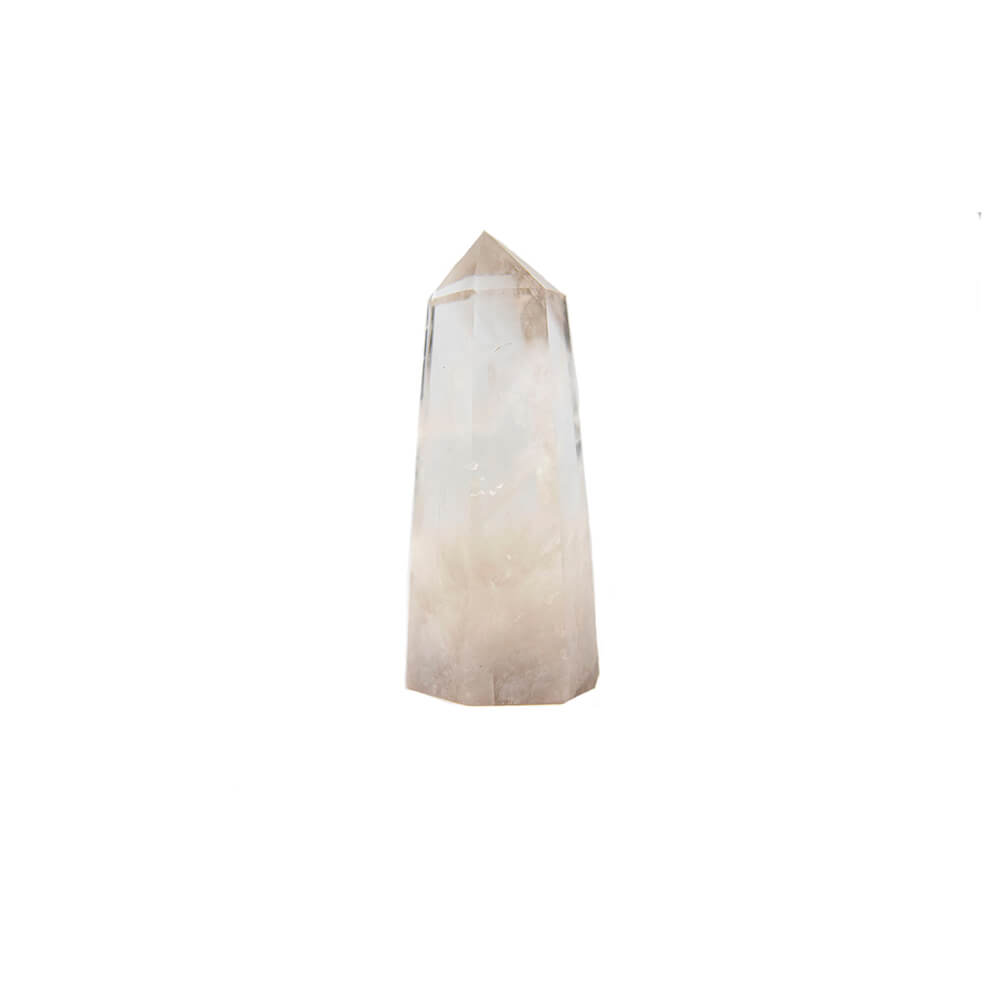 Large Quartz Crystal point. Crystal clear tip with interesting whispy cloud formations below. Sourced in Brazil. Not seen in photo is phantom crystal in side of base. Over 7 inches tall and over 3 inches wide at the base. Weighs over 2.5 pounds