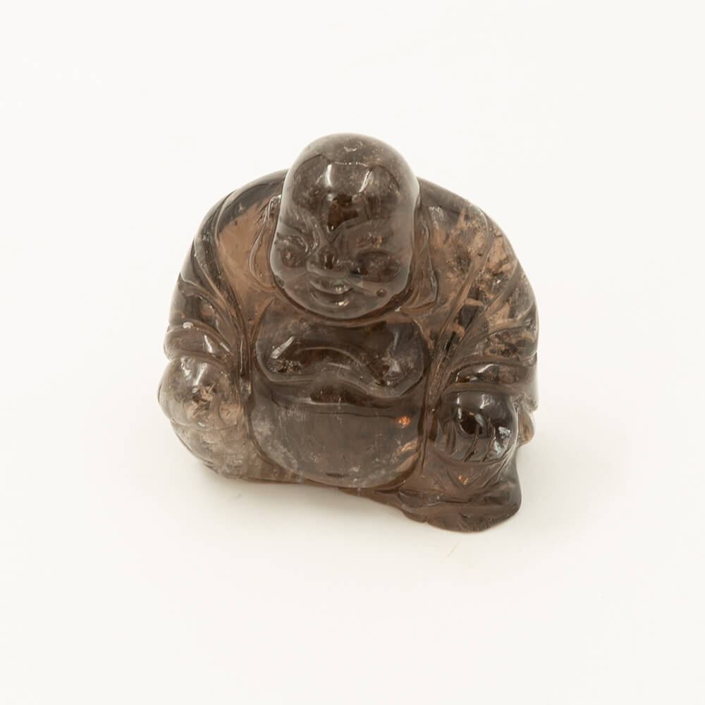 Lustrous Smokey Quartz Buddha carving.  Varied earth tones.