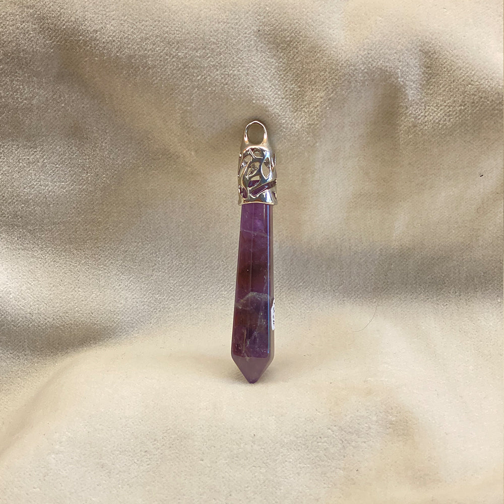 Handcrafted Purple Amethyst Crystal Pendant with stainless steel bail. Gorgeous deep purple color. Size is approx. 2 inches.