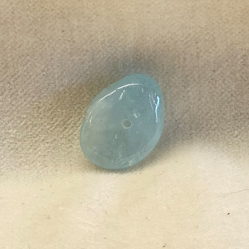 Aquamarine Beads. Stone with hole for stringing.  Hand cut and tumbled smooth. 
