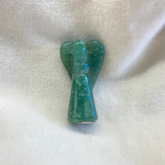 Handcrafted Aventurine Angel figurine. Beautifully carved with nice green color. Size 1 1/4 inch approx.  Folklore says Aventurine should be carried on the person when you need to do your very best that day.