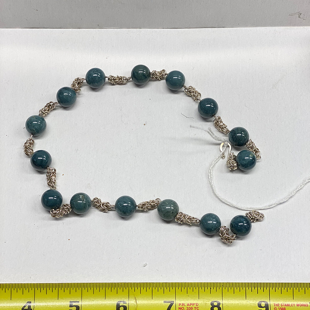 Vonsen Blue Jade Necklace.  Top quality Vonsen Blue Jade Necklace.  Large 12mm beads. 19 inch necklace in Super Sterling.  Handcrafted in Mendocino, California.  