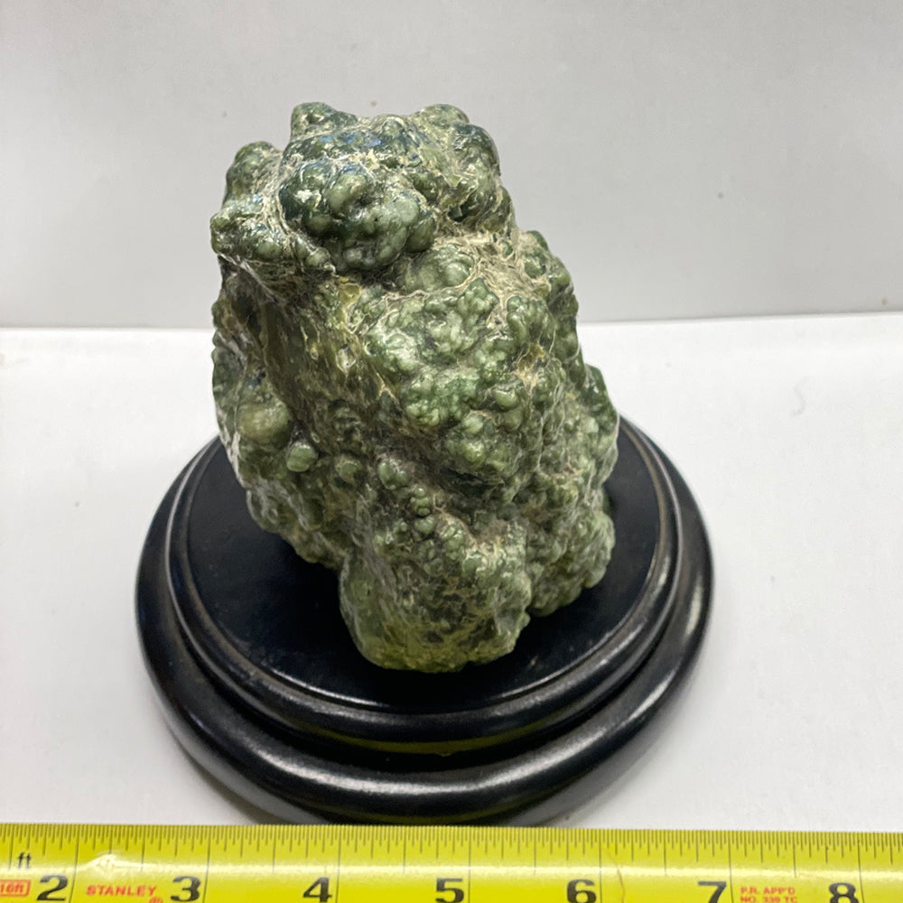 Mendocino California Botryoidal Jade Masterpiece. Exquisite jade floater nugget. Size of Jade stone is approx. 4x4x3 inches. A floater Botryoidal Jade nugget is one that has no attachment to the jade body of the deposit and is extremely rare.
