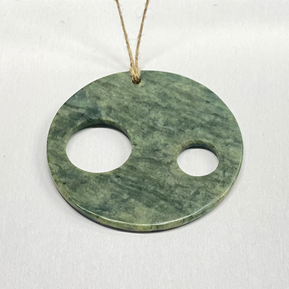 California Jade Sun, Earth, Full Moon Pendant.  This piece represents the astronomy of the Sun, Earth and full Moon.  Jade is matte finished.  Classic celestial symbolism.  Sourced in California from the Eel River.