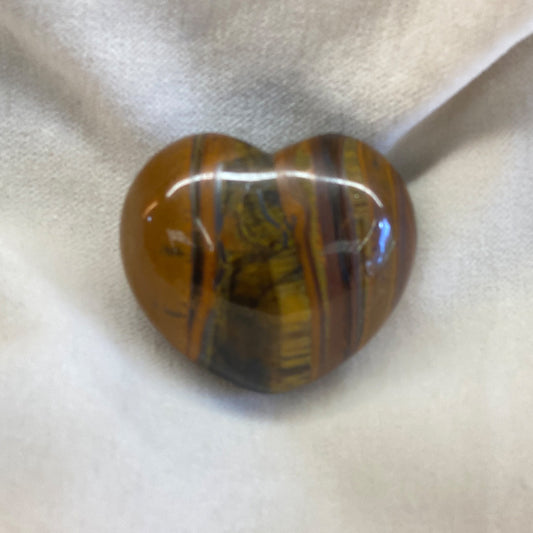 Beautiful Tiger Iron Heart.  Ethically sourced.  Size: approx. 1.5x1.5  inches.  Great colors and iridescence.  Brilliant polish.  Tiger Iron combines the metaphysical properties of Tiger eye, Jasper and Hematite.